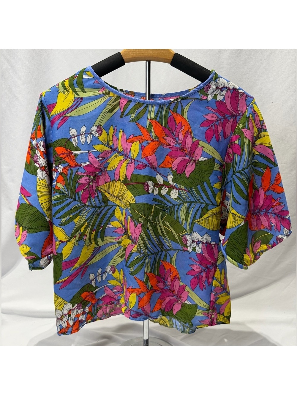 Floral Blue Women's sheer flowy blouse beach Top